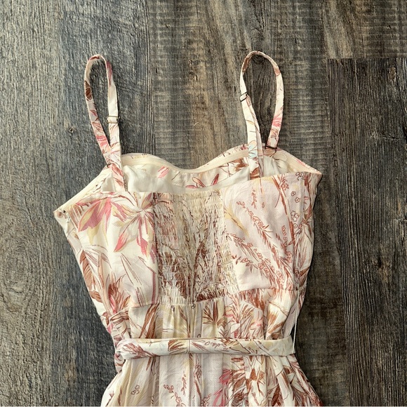 ANTHROPOLOGIE cream tropical palm trees high low flounced Adriana midi dress 8 - Picture 10 of 13